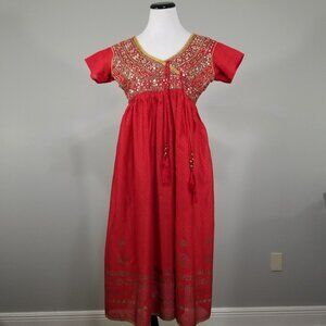 Beaded Indian Dress S Red Gold Embellished Anarkali Shanti NX India Bollywood